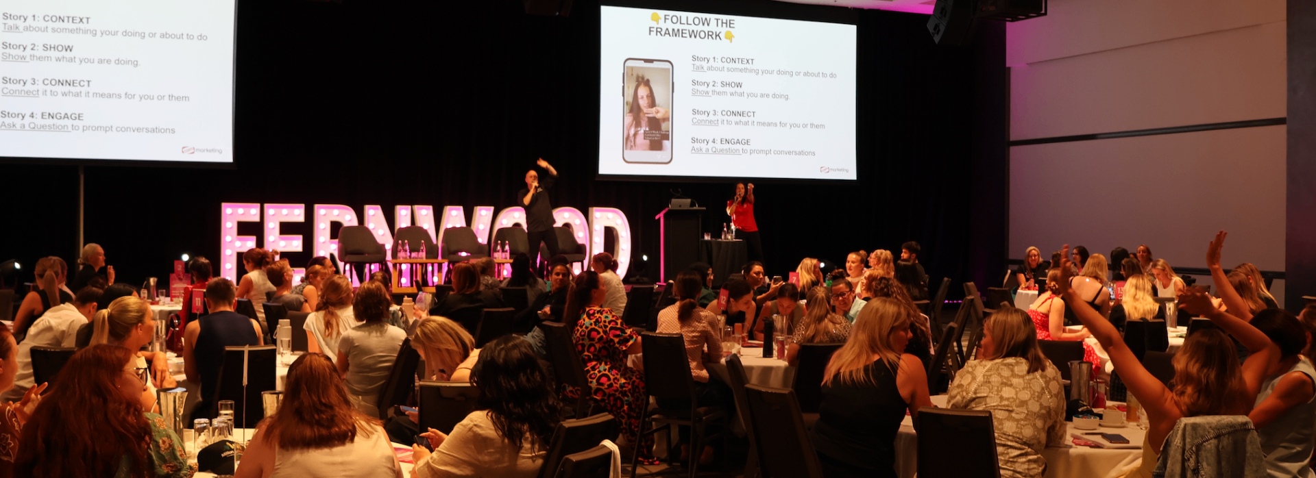 Richard and Joey Toutounji speaking on stage at a Fernwood event