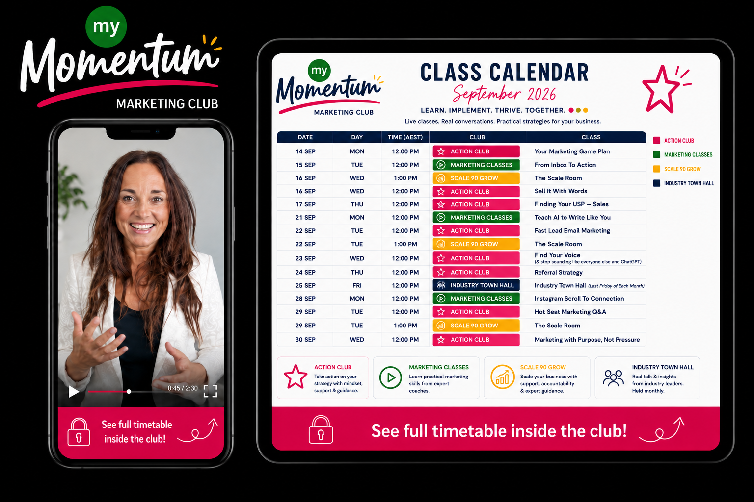 MY Momentum Marketing Club example timetable
