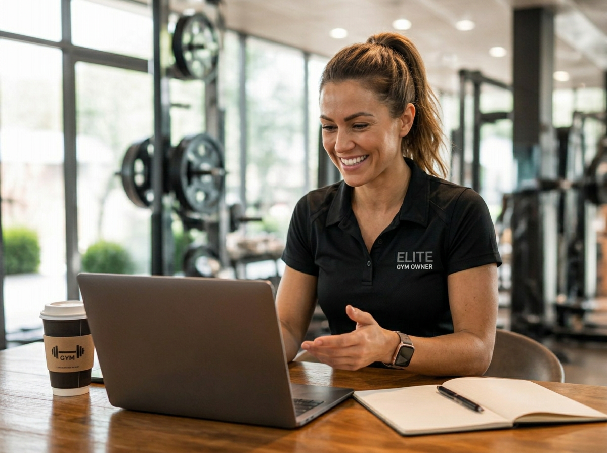 Fitness business owner working on marketing content