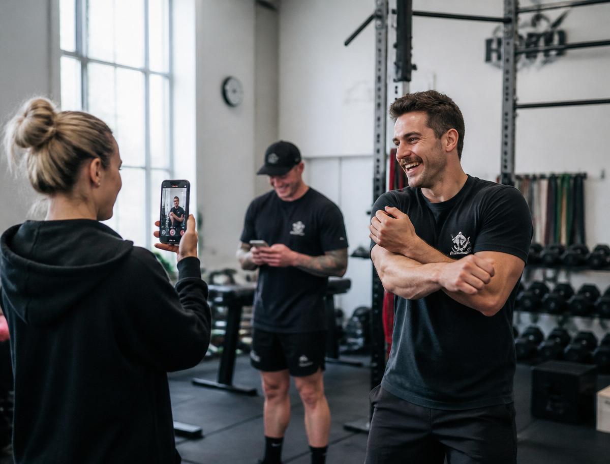 Fitness business owner working on marketing content